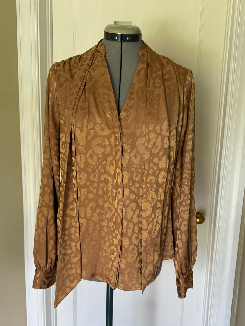 Express Caramel Leopard Print Removable Bow Blouse